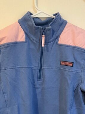 Vineyard Vines Light Blue & Pink Quarter-Zip Pullover Hoodie